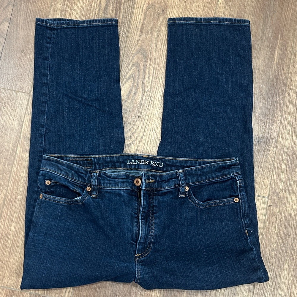 Lands’ End blue high rise ankle straight leg crop denim jeans size 12 EUC